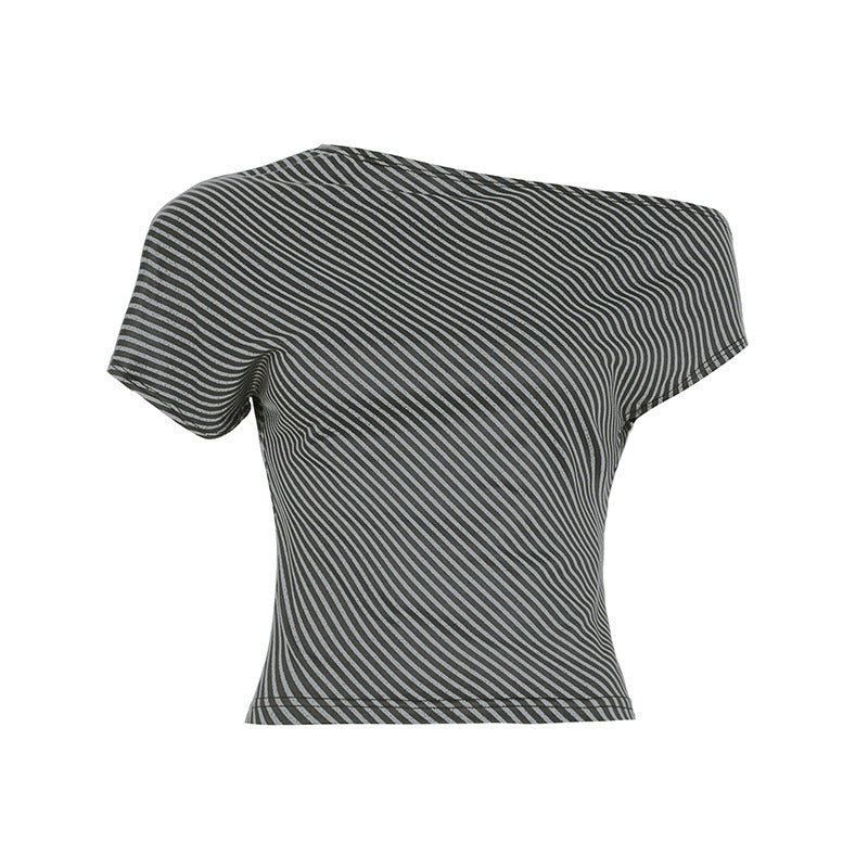 Hot Girl Personality Fashion Shoulder-baring Irregular T-shirt