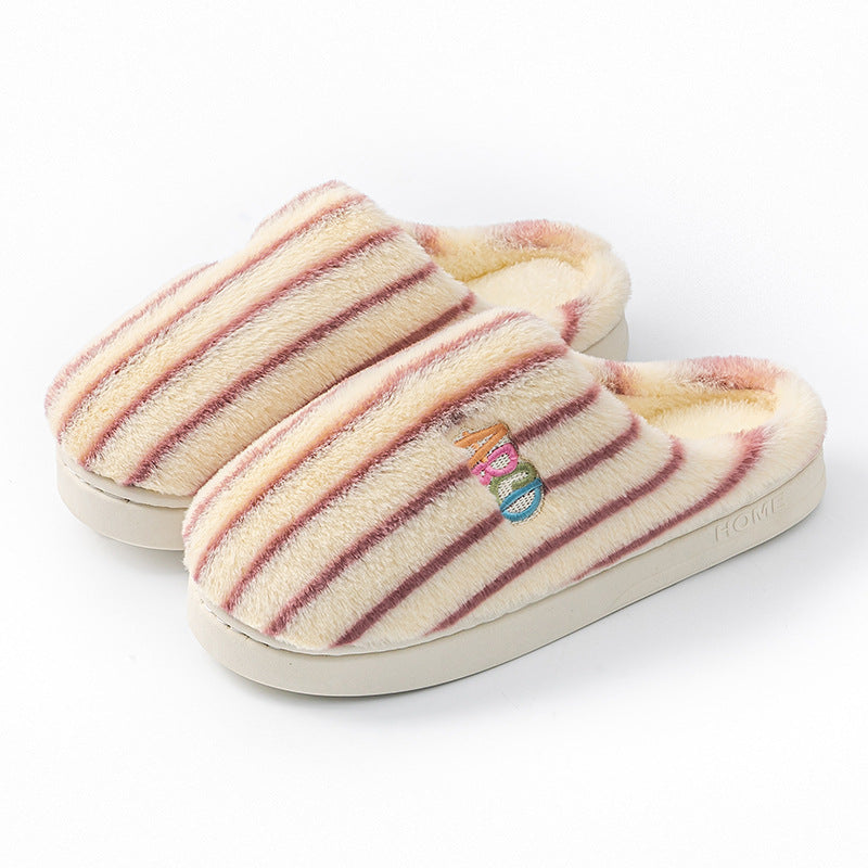 Colorful Vertical Terms Plush Soft Cotton Slippers