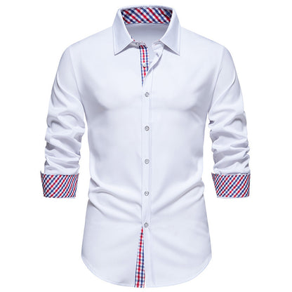 Men's Fashion Loose Plaid Stitching Casual Long-sleeved Shirt