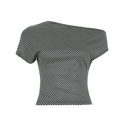 Hot Girl Personality Fashion Shoulder-baring Irregular T-shirt
