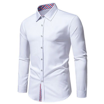 Men's Fashion Loose Plaid Stitching Casual Long-sleeved Shirt