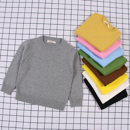 New  Baby Boys Girls Sweater Kids Pullover Solid Color Cotton