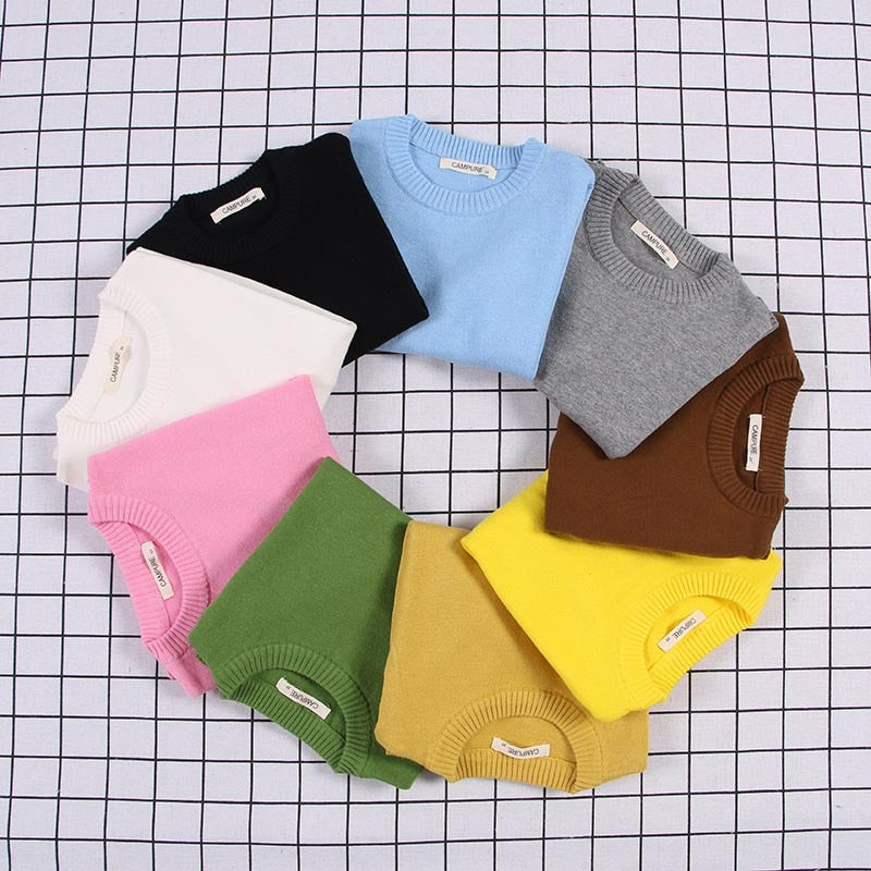 New  Baby Boys Girls Sweater Kids Pullover Solid Color Cotton