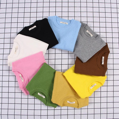 New  Baby Boys Girls Sweater Kids Pullover Solid Color Cotton