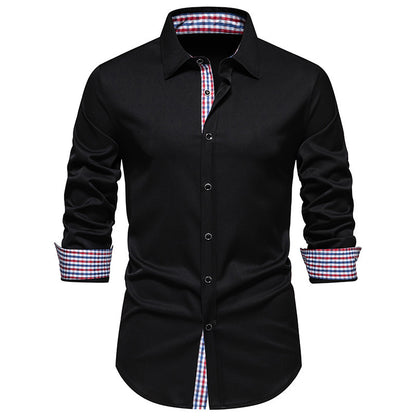 Men's Fashion Loose Plaid Stitching Casual Long-sleeved Shirt
